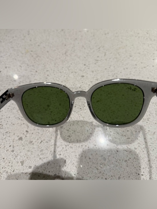 Unisex Clear Frame Sunglasses with Bottle Green Lenses - Rounded main image 5